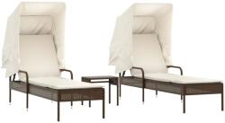 vidaXL 2 db barna polyrattan napozóágy tetővel és asztallal (3261570) (3261570)