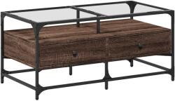 vidaXL barna tölgy színű acél dohányzóasztal üveglappal 98, 5x50x45 cm (846048) (846048)