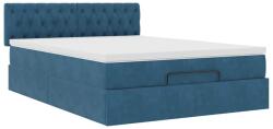 vidaXL Ottomán ágykeret matraccal sötétkék 140x190cm bársony (3311847) (3311847)