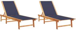 vidaXL 2 db kék tömör akácfa és textilén napozóágy (3279250) (3279250)