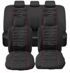 Autolife 9 részes univerzális üléshuzat szett - Légzsákos - fekete színű, piros csíkokkal (203-4R_alf)