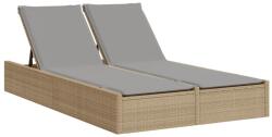 vidaXL bézs polyrattan dupla napozóágy párnával (368631) (368631)