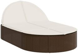 vidaXL barna polyrattan dupla napozóágy párnával (368647) (368647)