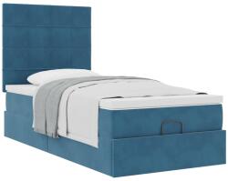 vidaXL Ottomán ágykeret matracokkal sötétkék 90x200cm bársony (3313449) (3313449)