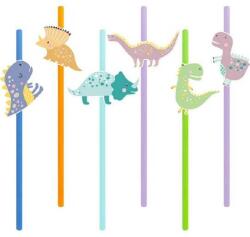 Party Pal Dinoszauruszmintás szívószálak, 6 db, 20 cm - Party Pal (511845)