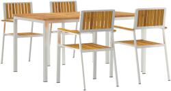 vidaXL 5 darabos Kert Étkező Garnitúra Tömör Akácfából, Kültéri Étkezőasztal 150x90x75 cm Tömör Akácfából, Összecsukható Kert Székek 4 db Tömör Akácfából és Fém (3334791) (3334791)