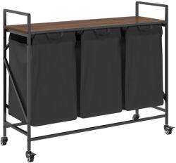 vidaXL barna tölgy mosodai kosár 3 rekeszes kerekekkel (859094) (859094)