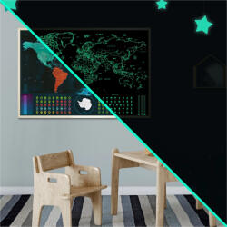  Világtérkép - sötétben világító - Glow in the dark XL - angol nyelvű 90x60 cm, Világító térkép díszdobozban