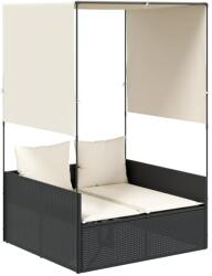 vidaXL fekete polyrattan dupla napozóágy tetővel és függönnyel (4002755) (4002755)