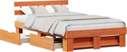 vidaXL ágykeret fiókokkal Viasz barna 140x190 cm Tömör fenyőfa (3382282) (3382282)