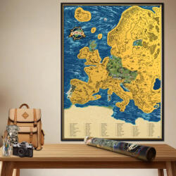  Európa kaparós térkép - Arany DELUXE XL gold, lekaparható Európa térkép angol nyelvű 66x90 cm