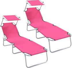 vidaXL Összecsukható napozóágyak 2 db napernyővel Rózsaszín 600D Oxford szövet (42003066) (42003066)