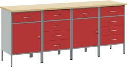 vidaXL 4 részes munkaszekrény szett piros és szürke rétegelt lemezből és acélból (3321387) (3321387)