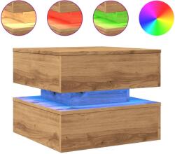 vidaXL kézműves tölgy színű dohányzóasztal LED-lámpákkal 50x50x40cm (857717) (857717)