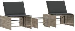 vidaXL 2 db világosszürke polyrattan napozóágy asztallal (368427) (368427)
