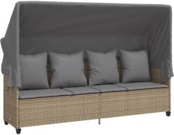 vidaXL bézs polyrattan napozóágy tetővel és párnával (368356) (368356)