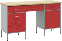 vidaXL 3 Részes Munkaszekrény és Asztal Szett - Piros Mérnöki Fa és Acél (3321379) (3321379)