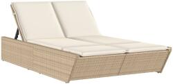 vidaXL bézs polyrattan dupla napozóágy párnával (368183) (368183)