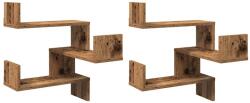 vidaXL 2 db antik fa színű szerelt fa fali sarokpolc 40 x 40 x 49, 5 cm (856607) (856607)