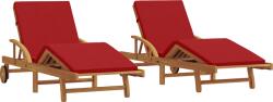 vidaXL Napozók 2 db Párnával és Kerekekkel Piros Tömör Akác (3325180) (3325180)
