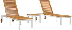 vidaXL Napozóágy 2 db Asztallal Tömör Akácfából, Napozóágy Kerekekkel 207x58x35 cm Tömör Akácfa & Rozsdaálló Acél (3334837) (3334837)