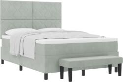 vidaXL Box Spring Ágy Matraccal és Pad(s) Világosszürke 140x200 cm Bársony (3344582) (3344582)