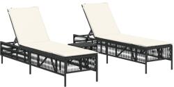 vidaXL 2 db fekete polyrattan napozóágy asztallal (4002746) (4002746)
