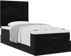 vidaXL Ottomán ágykeret matracokkal fekete 90x200cm bársony (3313591) (3313591)