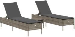 vidaXL 3 részes szürke polyrattan napozóágy szett párnával (3284265) (3284265)
