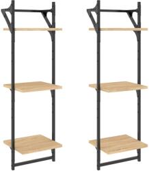 vidaXL 2 db 3 szintes sonoma-tölgyszínű falipolc rúddal 30x25x100 cm (836259) (836259)