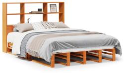vidaXL viaszbarna tömör fa könyvespolcos ágy matrac nélkül 150 x 200cm (3323925) (3323925)
