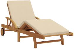 vidaXL Összecsukható napozóágy kerekekkel & párnával bézs akácfából (4105529) (4105529)