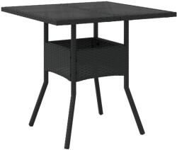vidaXL fekete polyrattan üveglapos kerti asztal 80 x 80 x 75 cm (365521) (365521)
