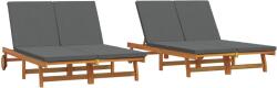 vidaXL Kétfős Napozóágy Kerekekkel és Párnával, Tömör Akácfából (3325189) (3325189)