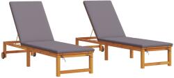 vidaXL napozóágy 2 db párnával szilárd akácfából, napozóágy világosszürke párnával szilárd akácfából (3333831) (3333831)