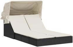 vidaXL fekete polyrattan dupla napozóágy tetővel és párnával (368637) (368637)