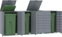 vidaXL szürke acél kerekes tároló 4 szemeteskukához 276 x 79 x 117 cm (3279989) (3279989)