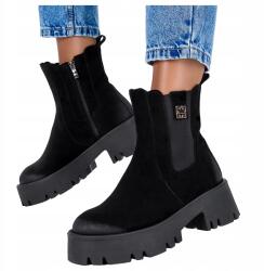 Casu Fekete Női Platformos Bőr Bokacsizma Gumival Lengyel Termék 38-as (60453/C)