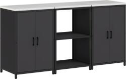 vidaXL Konyhai Tároló Készlet polcokkal tárolóval ajtóval 3 pcs Fekete 180 x 50 x 92 cm (3392694) (3392694)