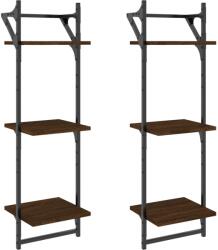 vidaXL 2 db 3 szintes barna tölgy színű fali polc rúddal 30x25x100 cm (836262) (836262)