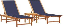 vidaXL 2 db kék tömör akácfa és textilén napozóágy asztallal (3279254) (3279254)