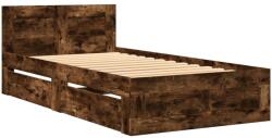 vidaXL füstös tölgyszínű szerelt fa ágykeret fejtámlával 90 x 200 cm (3295587) (3295587)