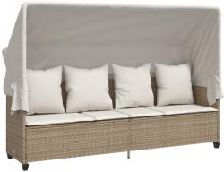 vidaXL bézs polyrattan napozóágy tetővel és párnával (368357) (368357)