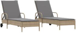 vidaXL 2 db bézs polyrattan napozóágy párnával (3261437) (3261437)