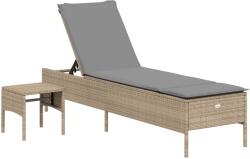 vidaXL bézs polyrattan napozóágy asztallal és párnával (4002731) (4002731)