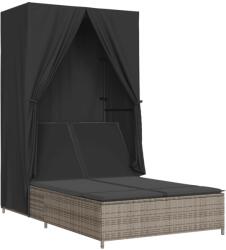 vidaXL szürke polyrattan dupla napozóágy tetővel és függönyökkel (368101) (368101)