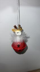  Fémből készült rénszarvasos gömb alakú csengő függődísz piros színben - 11 cm