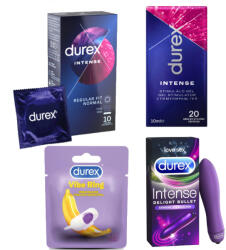 Durex Pachet Prezervative Durex Intense 10 bucati + Lubrifiant Gel Intense 10 ml + Inel Vibrator + Delight Bullet
