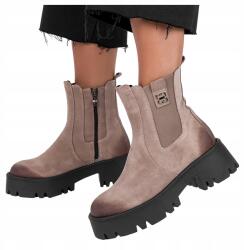 Casu Bézs Női Platformos Bőr Bokacsizma Gumival Lengyel Termék 36-os (60453/C)