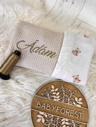 Baby Forest Hímzett névvel ellátott kötött babatakaró dupla gézzel